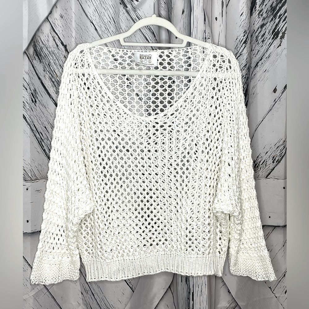 Brand Bazar Crochet Relaxed Fit Sweater White M